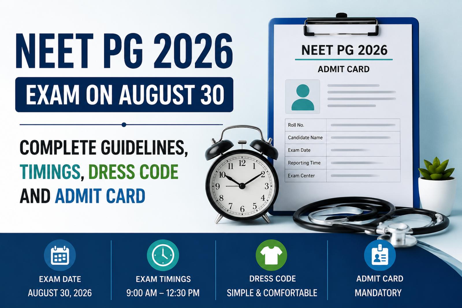 NEET PG 2026 Exam on August 30: Complete Guidelines, Timings, Dress Code and Admit Card